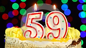 Number 59 Happy Birthday Cake Witg Burning Candles Topper.