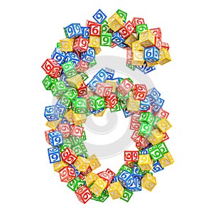 Number 6, from ABC Alphabet Wooden Blocks. 3D rendering