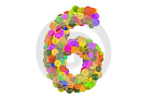 Number 6 from colored marmalade candies. 3D rendering