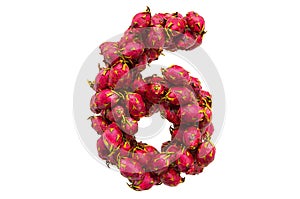 Number 6 from dragon fruits, 3D rendering