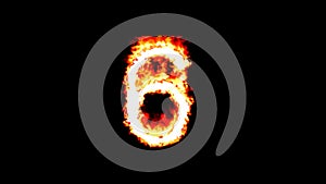 Number 6 with fire effect on plain black background