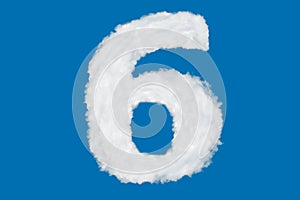 Number 6 font shape element made of clouds on blue