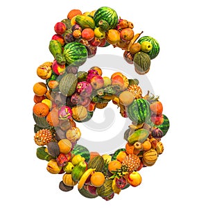 Number 6 from fruits, 3D rendering