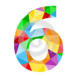 Number 6 icon with colorful polygon pattern
