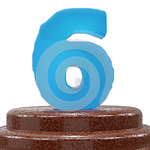 Number 6 six on ChoÑolate cake. 3D render Illustration