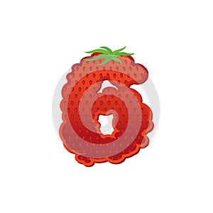 Number 6 Strawberry font. Red Berry lettering six alphabet. Fruits ABC