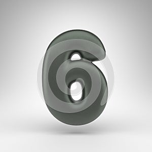 Number 6 on white background. Anodized green 3D number with matte texture