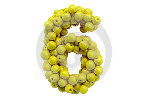 Number 6 from yellow apples, 3D rendering