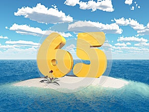 The number 65 on an island in the sea