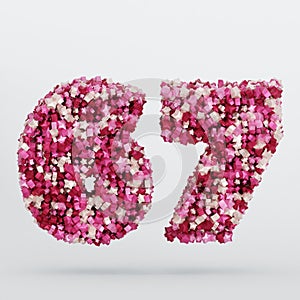 Number 67 3D Text Illustration, Digits With Pink And Cream Colors Stars, 3D Render