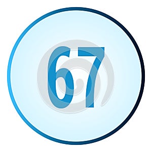 Number 67 symbol or logo with round frame in blue gradient color