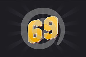 Number 69 vector font alphabet. Yellow 69 number with black background