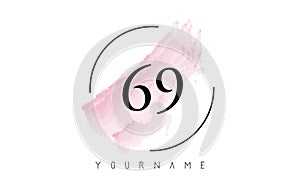 Number 69 Watercolor Stroke Logo Design with Circular Brush Pattern