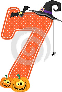 Number 7 with halloween design elements