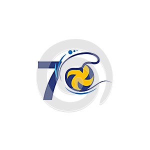 Number 7 logo and volleyball hit into the water waves vector