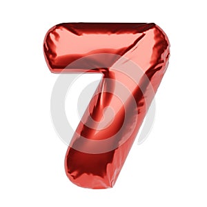 Number 7 made of red balloon isolated on white background. 3D illustration