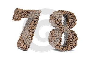Number 7 seven and number 8 eight from coffee bean isoilated on white. Coffee alphabet font