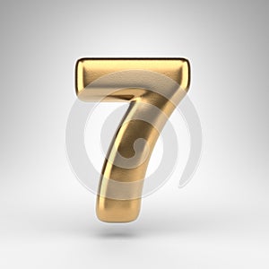 Number 7 on white background. Golden 3D number with gloss metal texture.