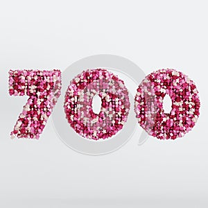 Number 700 3D Text Illustration, Digits With Pink And Cream Colors Stars, 3D Render In 4K Resolution