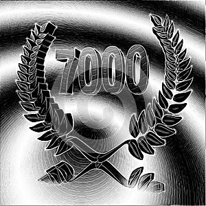 Number 7000 with laurel wreath or honor wreath as a 3D-illustration, 3D-rendering