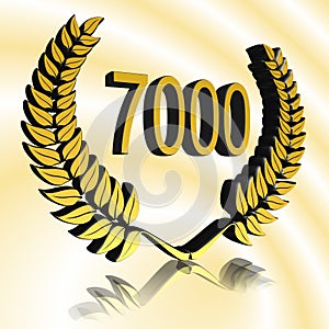 Number 7000 with laurel wreath or honor wreath as a 3D-illustration, 3D-rendering