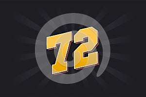 Number 72 vector font alphabet. Yellow 72 number with black background