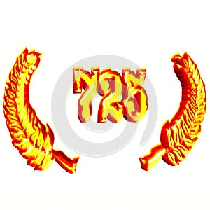 Number 725 with laurel wreath or honor wreath as a 3D-illustration, 3D-rendering