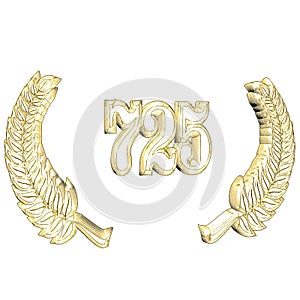 Number 725 with laurel wreath or honor wreath as a 3D-illustration, 3D-rendering