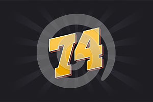 Number 74 vector font alphabet. Yellow 74 number with black background