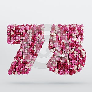 Number 75 3D Text Illustration, Digits With Pink And Cream Colors Stars, 3D Render
