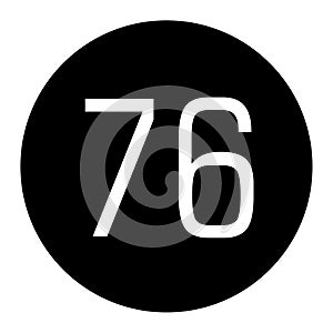 the number 76 is written in white with a black circle frame