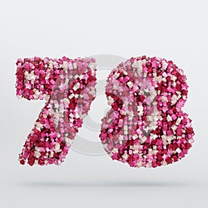 Number 78 3D Text Illustration, Digits With Pink And Cream Colors Stars, 3D Render