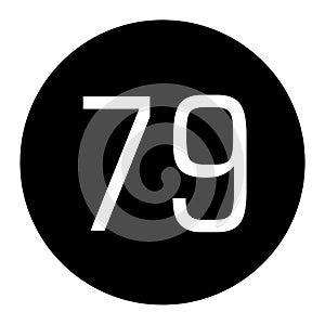the number 79 is written in white with a black circle frame