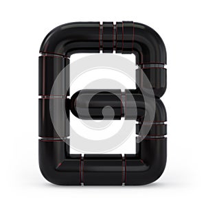 Number 8. Digital sign. Metallic futuristic black font. 3d