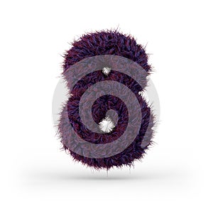 Number 8. Digital sign. Purple fluffy and furry font. 3D