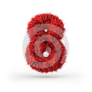 Number 8. Digital sign. Red fluffy and furry font. 3D