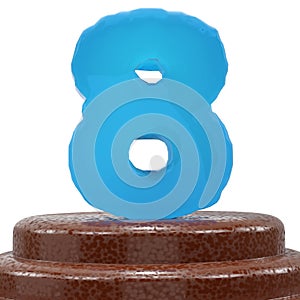 Number 8 eight on ChoÑolate cake. 3D render Illustration