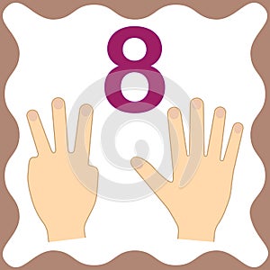 Number 8 eight,educational card,learning counting with fingers