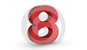 Number 8 Eight Red Sign 3D Rendering Isolated on White Background