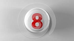 Number 8 on glossy white ball. 3d. 3D rendering. White ball on white background