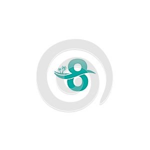 Number 8 logo  coconut tree and water wave icon design