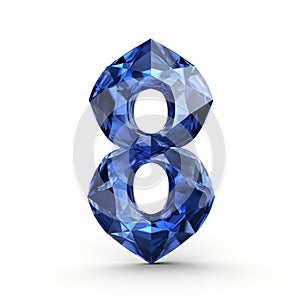 Number 8 made of Sapphire gemstone on dark background. March 8 greeting card