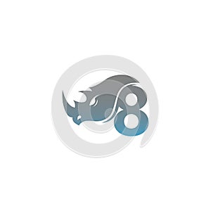 Number 8 with rhino head icon logo template