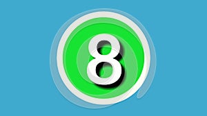 Number 8 sign symbol animation motion graphics on green sphere on blue background