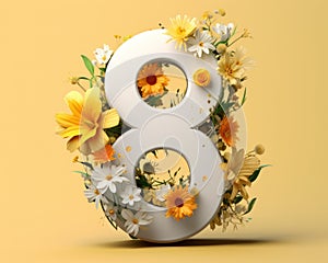 number 8 in white with yellow flowers