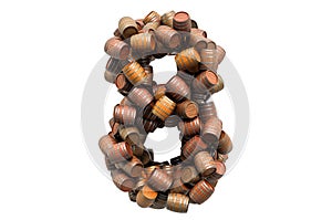 Number 8 from wooden barrels, 3D rendering