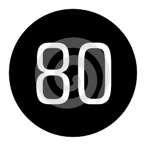 the number 80 is written in white with a black circle frame