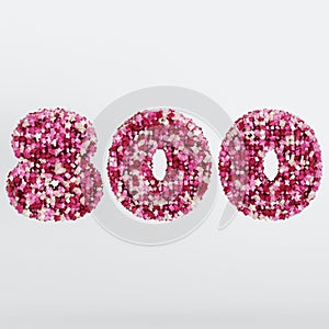 Number 800 3D Text Illustration, Digits With Pink And Cream Colors Stars, 3D Render In 4K Resolution