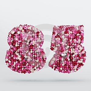 Number 85 3D Text Illustration, Digits With Pink And Cream Colors Stars, 3D Render