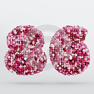 Number 86 3D Text Illustration, Digits With Pink And Cream Colors Stars, 3D Render